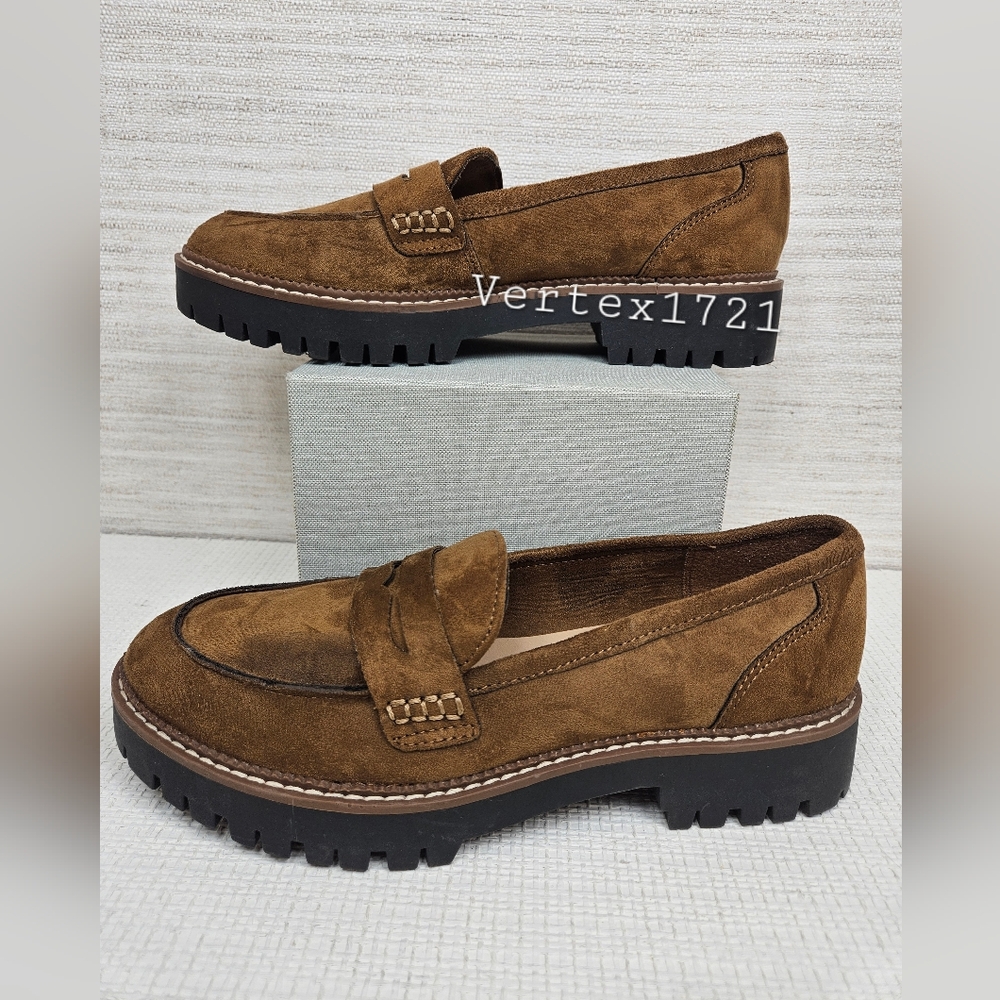 Sz 8.5 M Maurices Shoes Womens Gretchen Loafer Brown Slip On Moc Toe Block Heel